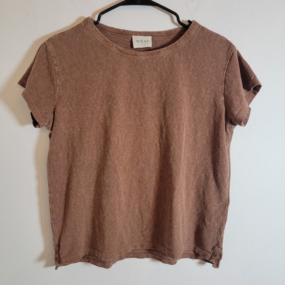 Wrap London Womens US 8 Hemp Cotton Short Sleeve Crewneck T-Shirt Brown Solid